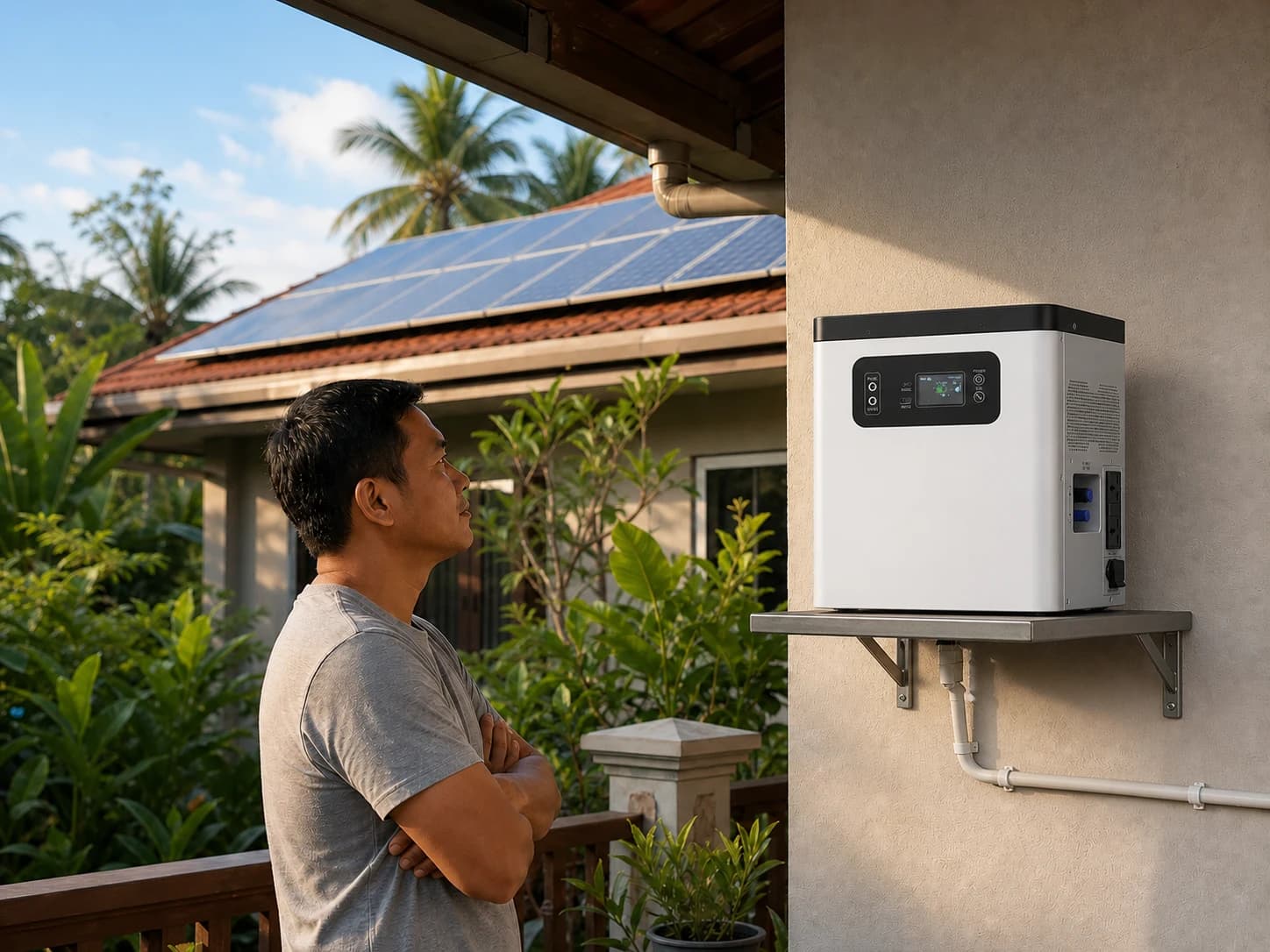 All-in-one backup power unit charging from a compatible solar array