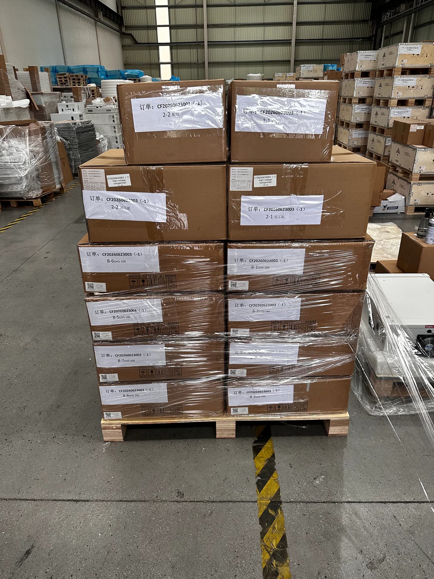 Rongkai Solar: Solar product pallets prepared before export loading.