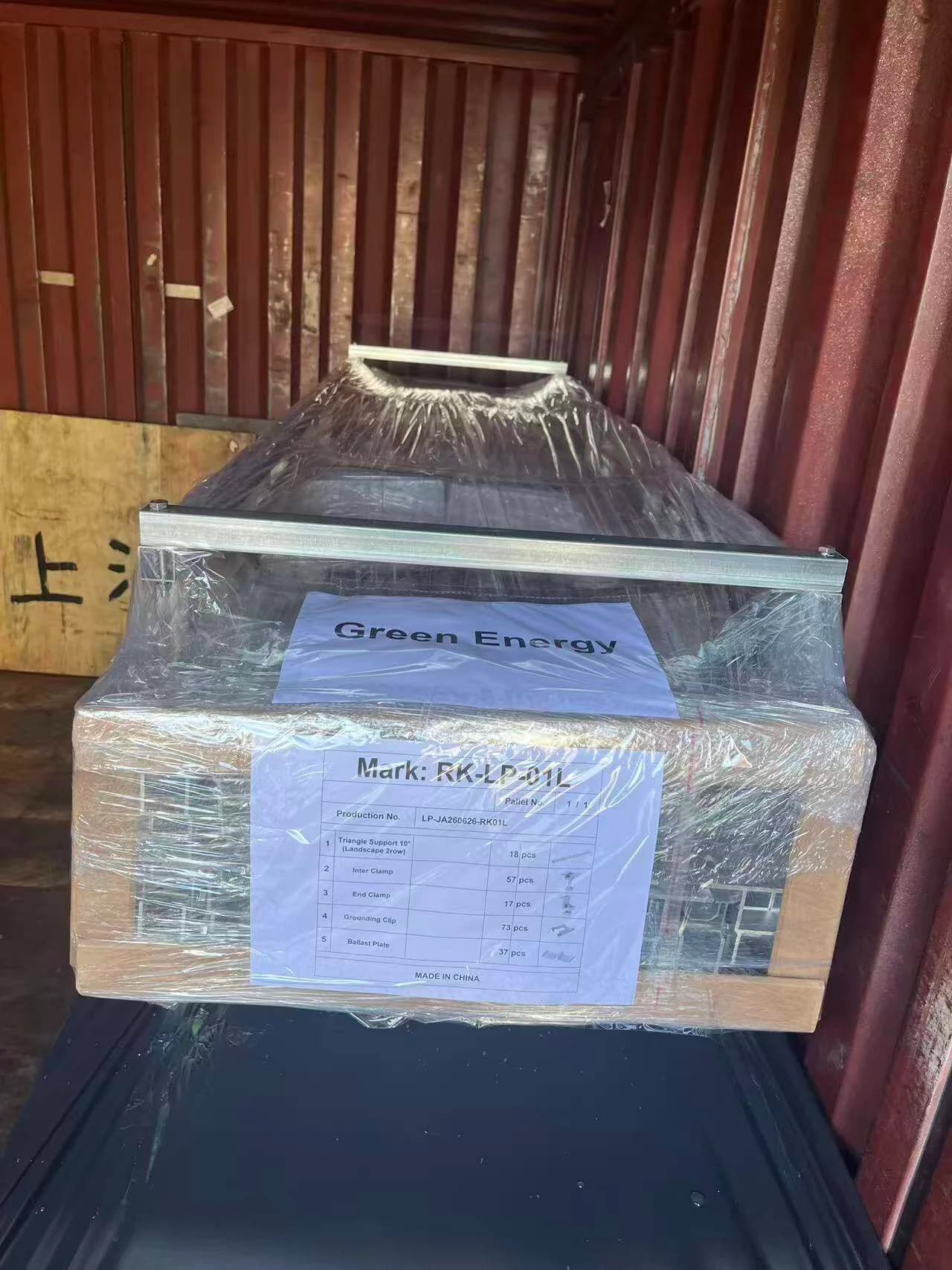Rongkai Solar: Roof mounting accessories arranged for dispatch.
