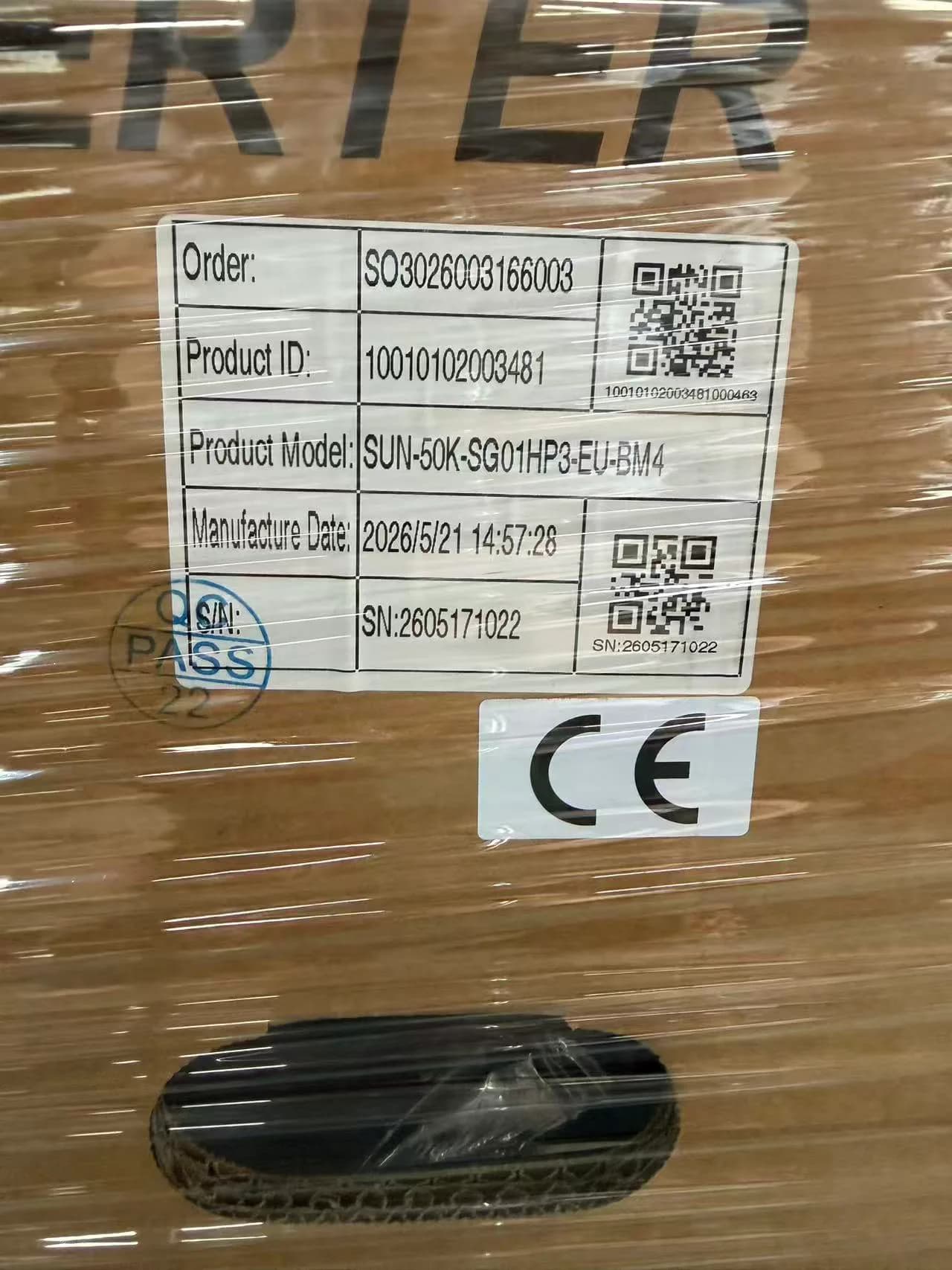 Rongkai Solar: Inverter packaging prepared for freight handling.