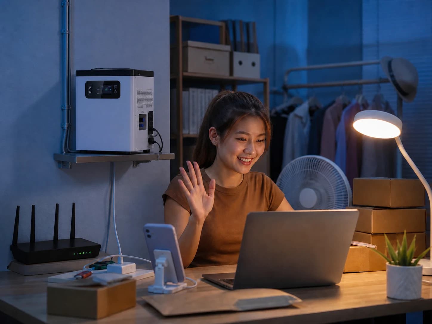 Online seller continuing work with an all-in-one backup power system