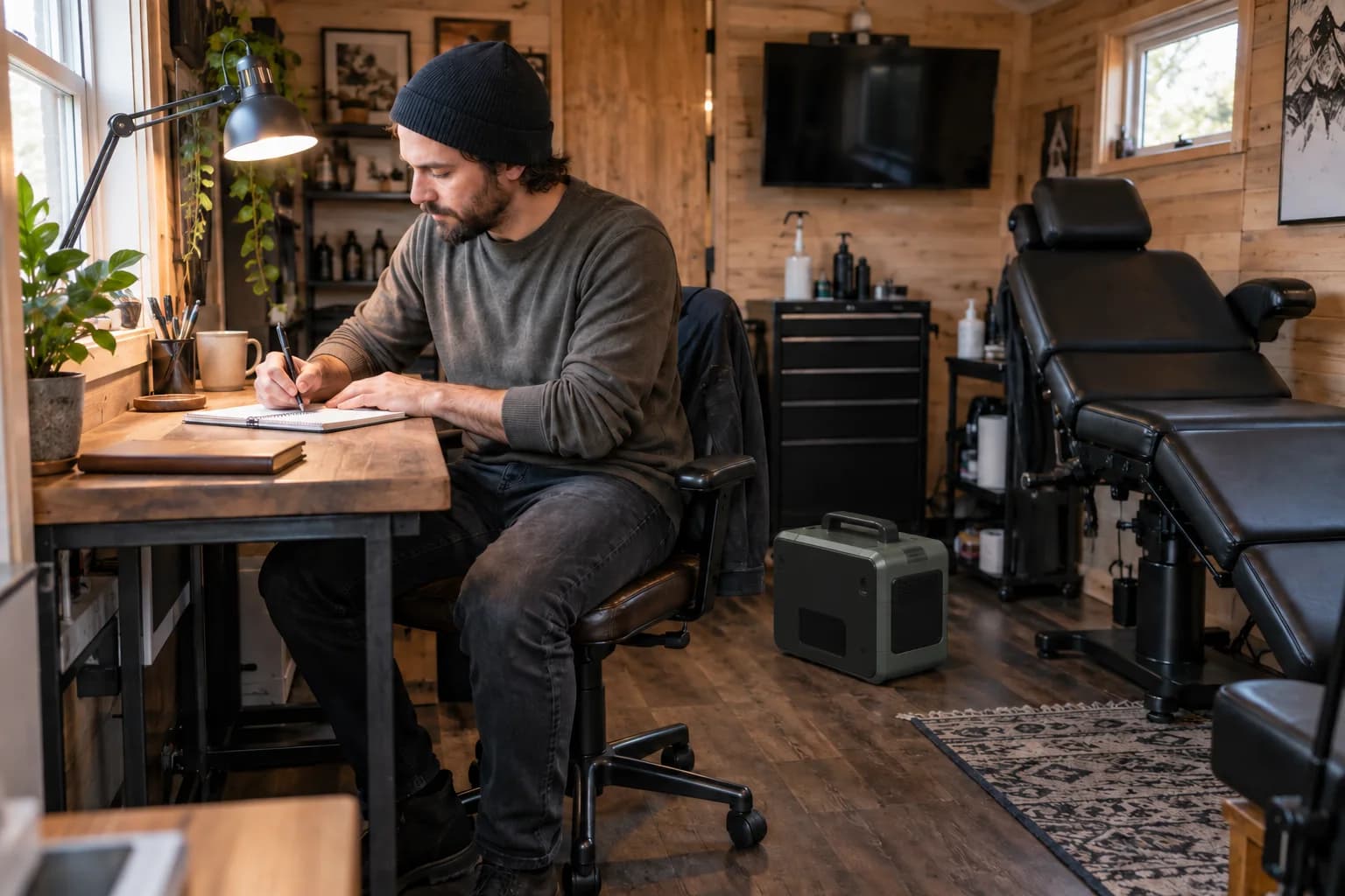 Small studio owner listing appliance use beside a compact portable power station